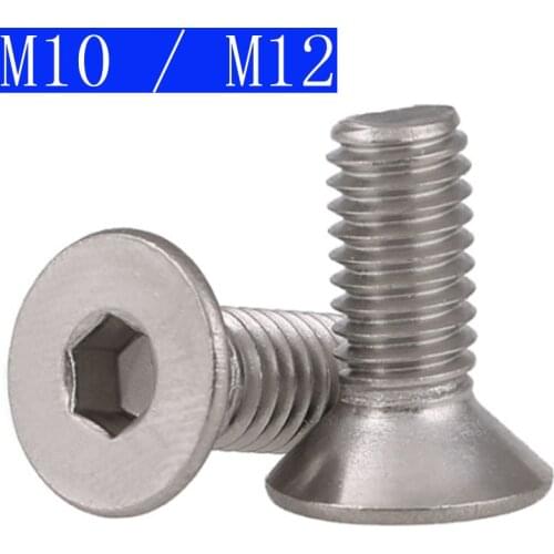10mm 12mm M10 x 1.5 M12 x 1.75 304 Stainless Steel FLAT HEAD Socket Screws Bolt Countersunk DIN 7991 Hex Socket screw A2 - 70
