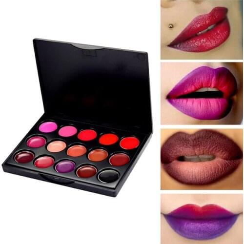 100pcs POPFEEL Lipsticks Palette Waterproof Lasting Pigment Gothic Style Black Purple 15 Color Lip Makeup Palette