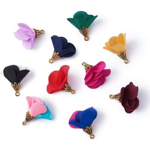 100pcs Cloth Flower Pendants Charms for DIY Cloth Earrings Jewelry Findings Making Mixed Color 25x24mm Hole: 1.5mm