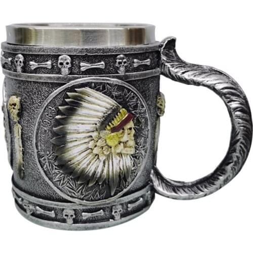 3D Stereo Stainless Steel Skull Mug Creative Stainless Steel Resin Skull Ghost cups Halloween Gift Adult Coffee Cup Beer mugs