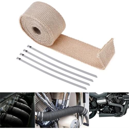 5m Fiber Exhaust Header Pipe Tape Wrap Heat Manifold Insulation Cloth Roll with 4 Stainless Ties for Motorcycles Car