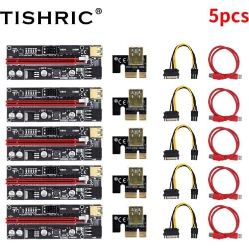5PCS TISHRIC PCI PCIE Riser 009S Plus 6 LED Lights Graphics Card Extension Cable Adapter PCI E 16x Riser Video Card for Mining