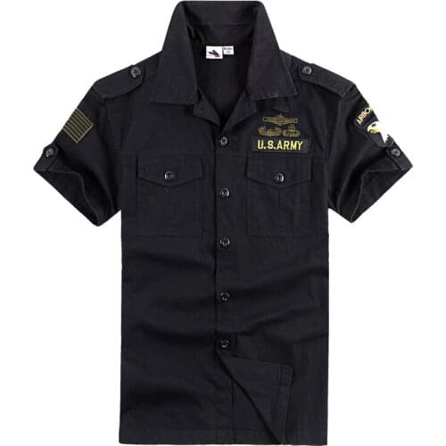 ABOORUN 2021 Summer Military Shirts Mens Badges Pure Cotton Shorts Sleeve Shirts