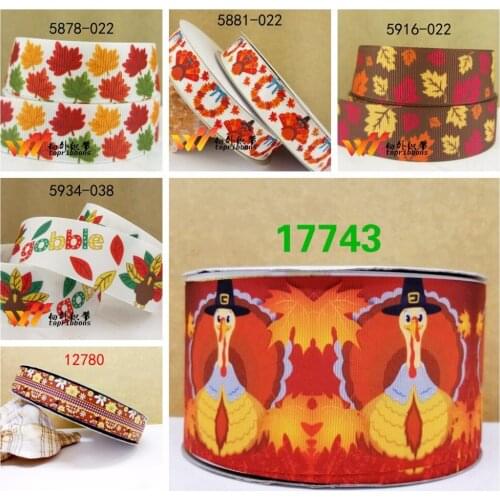 Free shipping 50 yard per size thanks giving day ribbon printed grosgrain ribbon 17743