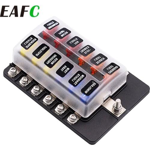 Car Boat Fuse Box Holder With 6/12 Way Blade Fuse Holder Block & Warning Indicator 12V~24V Power Distribution Panel Board