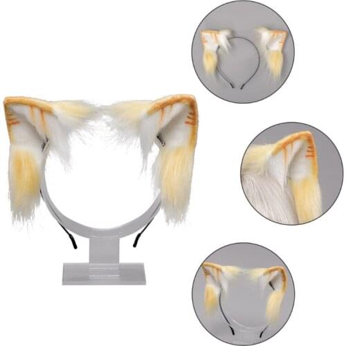 F3MD Realistic Faux Fur Orange Kitten Ears Headband Animal Kawaii Plush Hair Clips Anime Cosplay Halloween Costume Lolita