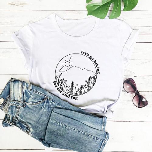 Let Us Go Hiking 100%Cotton Print Women Tshirt Unisex Nature Summer Casual Short Sleeve Top Eco Life Tee Adventure Shirt