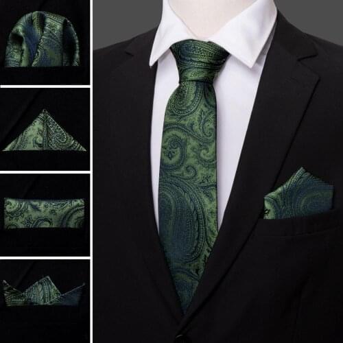 Barry.Wang Fahsion Designer Green Paisley Mens Silk Ties Gravat Ties Hanky Box Set Gifts For Men Wedding Groom Neckties LS-5165