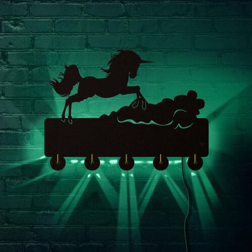 Jumping Unicorn LED Lighted Wall Hooks Wall Hanger Fairy Fly Horse Key Holder Wall Door Clothes Coat Hangers Unicorn Lover Gift