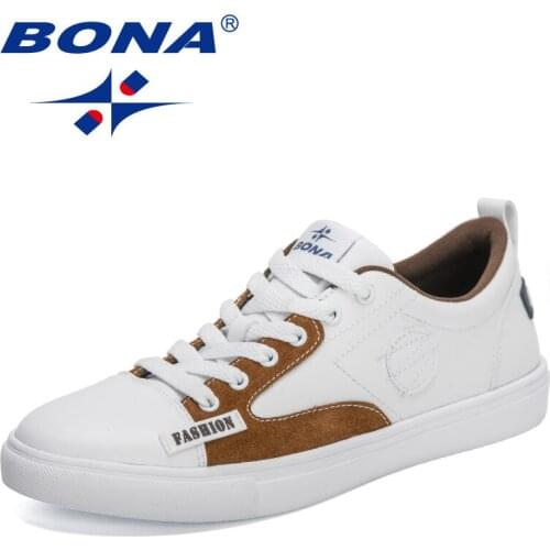 BONA 2021 New Designers Trendy Sneakers Men Brand Lace-up Flats Platform Vulcanized Shoes Man Leisure Walking Footwear Masculino