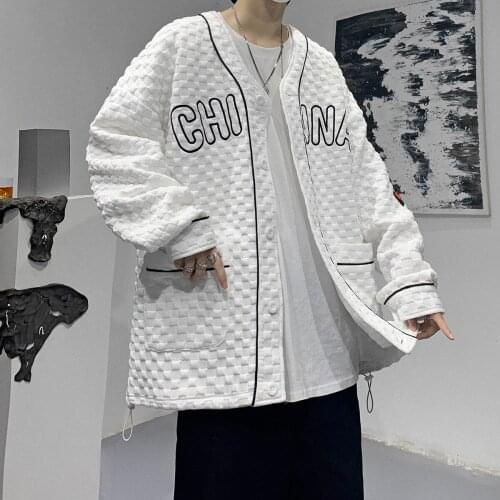 Bomber Jacket Men Fashion Waffle Casual Jacket Coat Men 2021 Autumn Winter New Embroidery Hot Outwear Loose Jacket Mens