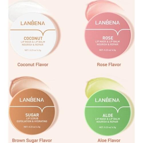 LANBENA Rose Coconut Oil Aloe Lip Mask Brightens Lip Color Fade Lip Lines Remove Dead Skin Moisturizes Prevents Chopping 6.5G