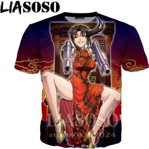 LIASOSO Summer Japanese Anime Shirt Mens Clothing 3D Print Womens Casual Tight T-shirt 2020 Hip Hop Fashion Tee Black Lagoon