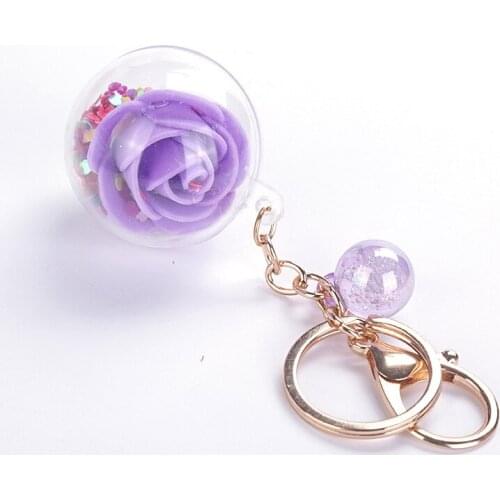 Cute Preserved Flower Sequins Keychain For Women Men Rose Sequins Fashion Key Ring Holder PU Rope Pendant Key Chain