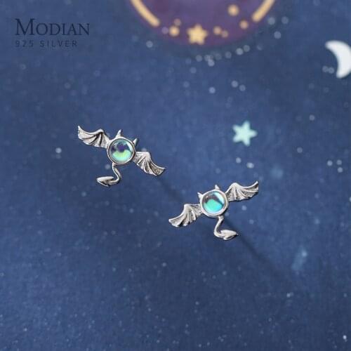 Modian Genuine 100% 925 Sterling Silver Small Devil Rainbow Opal Cute Stud Earrings for Women Girl Sterling Silver Fine Jewelry