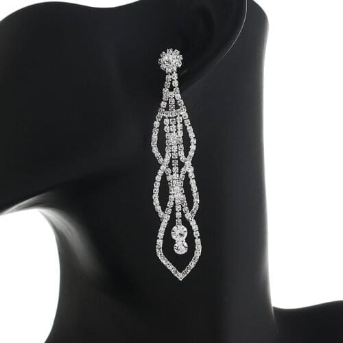 Fashion Metal Geometric Rhinestone Long Tassel Earrings Womens Creative Popular Dangle Earrings Party Accessories E755