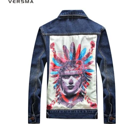 VERSMA 3D Printed Harujuku Vintage Male Denim Jacket Patches Men Shirt Men Denim Shirt Men Denim Shirts for Women Plus Size 4XL