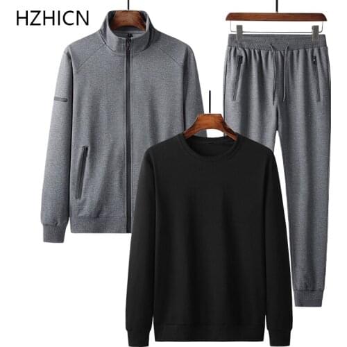 Mens Autumn Tracksuits Casual Sportswear Sweatshirts Mens Set 3 Pieces Pure Cotton Plus Size Casual Sports Suit Fashion Brand