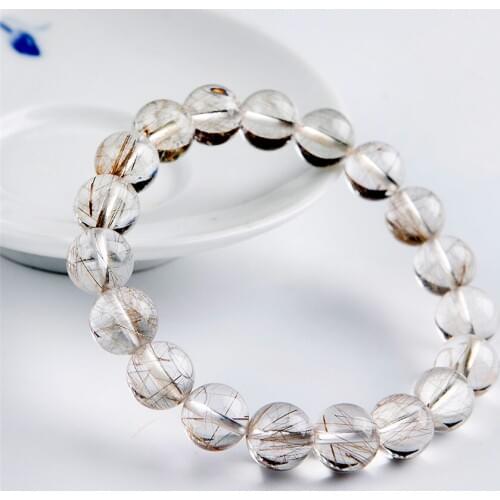 Genuine Brazil 10mm Natural Rutilated Quartz Crystal Clear Round Bead Stretch Bracelets For Women Femme