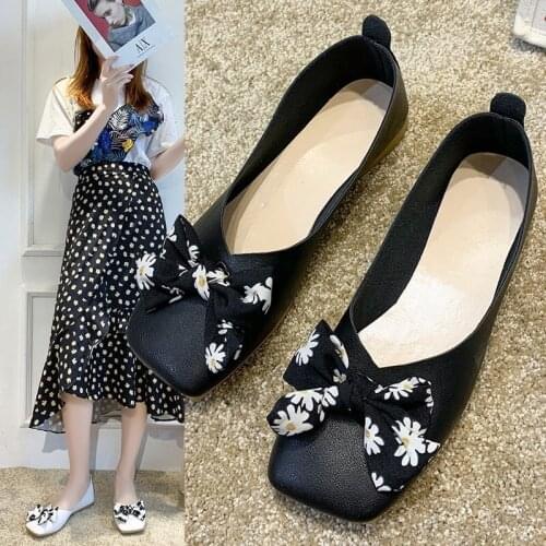 Casual Woman Shoe Female Footwear Bow-Knot Round Toe Mixed Colors Soft Slip-on Shallow Mouth Dress Butterfly New Summer Slip On