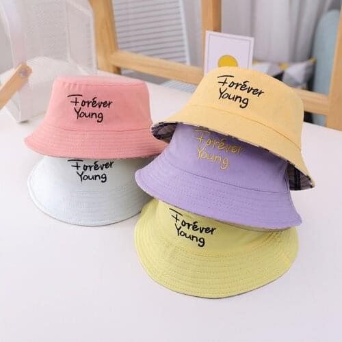Double Sided Baby Hat Letter Printed Spring Summer Kids Girl Boy Bucket Cap Soft Cotton Infant Toddler Beach Sun Hat