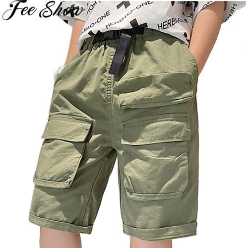 Summer Teenager Boys Cargo Shorts Fashion Cotton Sports Shorts Boys Kids Pure Color Casual Short Pants For Running Exercise