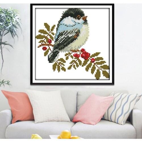 Stamped Cross Stitch Starter Kits Beginners Cross-Stitching Accurate Pre-printed Pattern - Little Bird 11CT/14CT, Frameless
