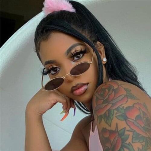 Retro Small Oval Hip Hop Womens Sunglasses Vintage Metal Frame Glasses Tiny Eyewear Unisex 90s Cool Bad Bunny Sun Glasses Men
