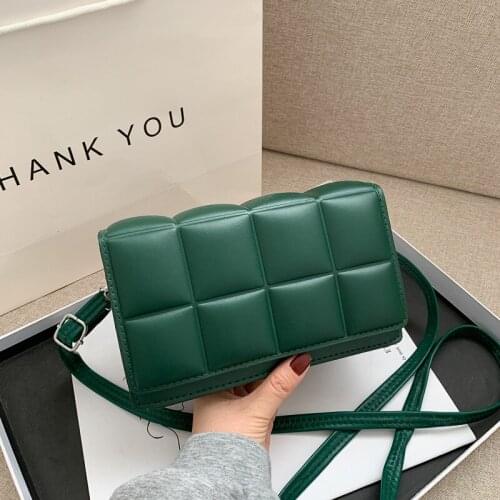 Retro indentation lattice PU Leather Crossbody Bag for Women 2021Summer Travel Shoulder Purses and Handbags Green Messenger bags