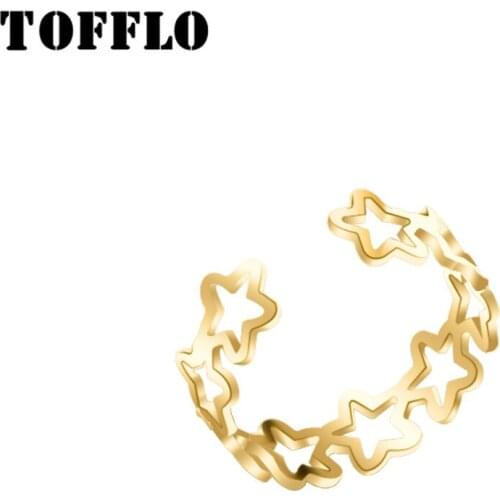 TOFFLO Stainless Steel Jewelry Hollow Five Pointed Sstar Open Ring Female Playful Ring BSA015