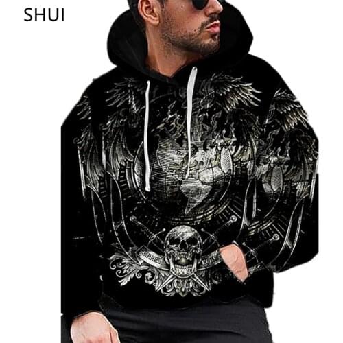 New 3D Printing Hoodie Sweatshirt Gothic Horror Skull Print Punk Chain High Street Fashion Loose Hooded Pullover Streetwear