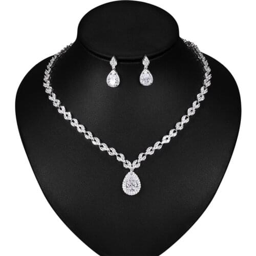 WEIMANJINGDIAN Brand Halo Teardrop and Marquise Tennis Cubic Zirconia Necklace and Earrings Bridal Jewelry Set