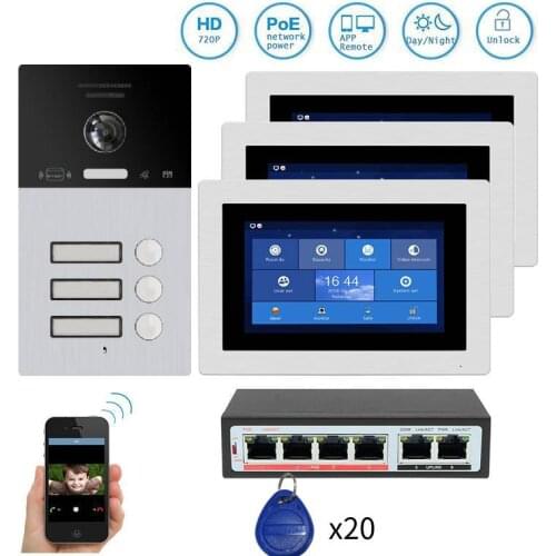 POE Switch 1.0MP WIFI IP 2 3 4 Apartment 7" Video Intercom Door Phone Record Kit Touch Screen Phone Remote Monitor RFID Unlock