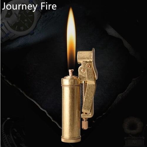Vintage Gasoline Flint Lighter Handmade Brass Spark Spark Flame Trench Kerosene Cigarette Lighter Gadgets For Men