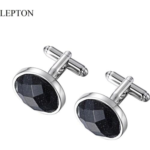 LEPTON Star Stone Cufflinks Low-Key Luxury Tangent Plane Blue Sandstone Cufflink For Mens Gifts Wedding Groom Business Gemelos