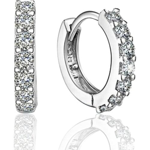 Fashion Pendientes Plata silver color Womens Double CZ Crystal Earrings Brincos Aros Bijoux Oorknopjes Jewelry