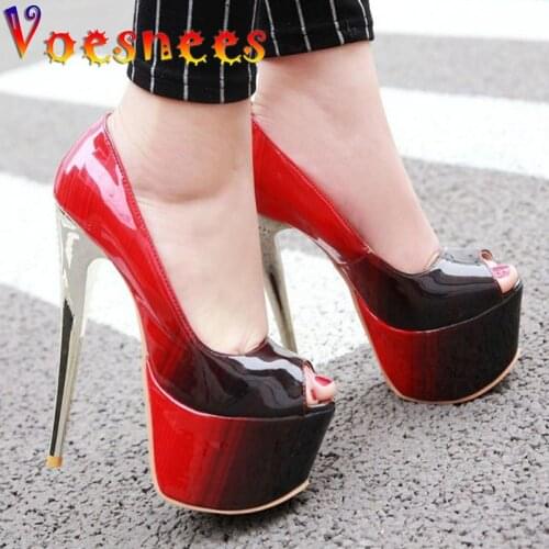 Voesnees Women Pumps Shoes 2021 New Gradient Color Platform High-Heeled 16CM Sexy Fish Mouth Model Stiletto Shoes Size 34-43