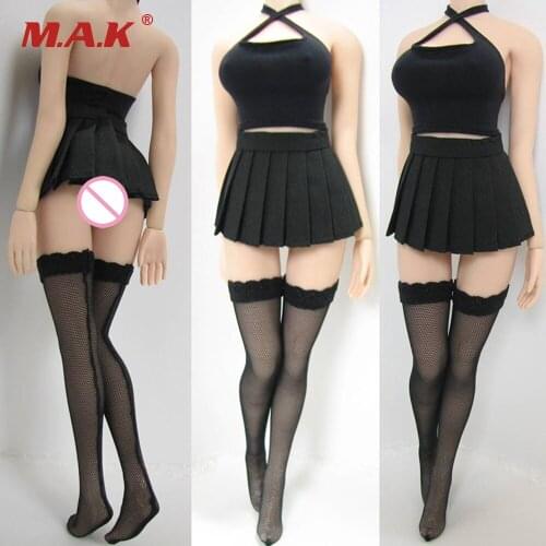 1/6 Female Black Halter Tops Dress and Stocking for Female Seamless Body Large Bust Accessories