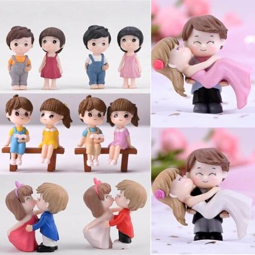 1 Pair Sweety Lovers Couple Figure sculpture Miniatures Fairy Garden Valentines Day Gift Resin Crafts Marriage Home Decoration