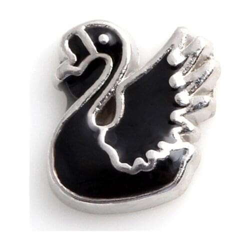 F608 Black swan animals shape floating charms for living memory glass floating locket charms DIY jewelry 20pcs/lot