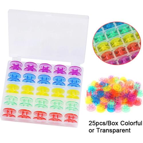 25Pcs/Set Bobbins Box Set Sewing Machine Spools Colorful Plastic Metal and Case Storage Box Sewing Equipment Tools Accessories