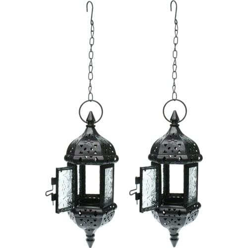 2x Tea Light Candle Holder For Home Coffee Shop Wedding Hanging Decor -Black