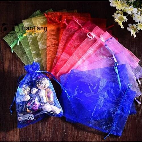 50pcs 7x9 9x12 10x15 13x18CM Organza Bags Jewelry Packaging Bags Wedding Party Decoration Drawable Bags Gift Pouches Mix Colors