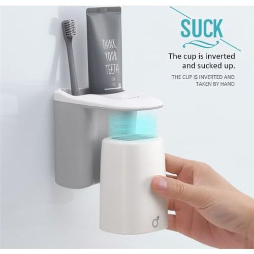 Bathroom Decoration Accessories Magnetic Suction Cup Set Toothbrush Holder Brushing Cup Shelf Racks Couple Toothbrush Cup