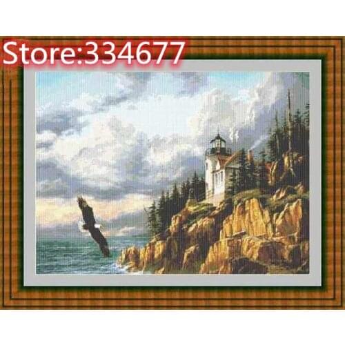 Coast lighthouse eagle the sea Cross Stitch Kits Needlework 14CT Unprinted Embroidery Top Quality DIY Handmade Decoration