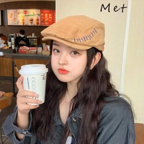 S06 Japanese Street Fashion Brand Stitched Beret Hat Female Spring Summer And Autumn Hip-Hop Anti-wear Cap Forward Hat Male Cool