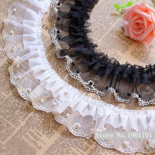 Free shipping, 7CM Garment Material White Ruffled Lace Beading Trim Crafts/ DIY Sewing