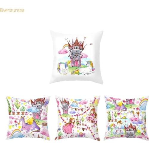Unicorn Patterns Princess Castle Cushion Cover Sofa Decorative Pillow Case Funda Cojin Almofada Throw Pillows Empty Cushion Case