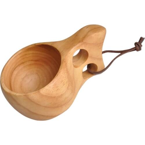 Nordic Style Handmade Backpack Wooden Mug Cup for Camping Hiking Survival Tea Cup