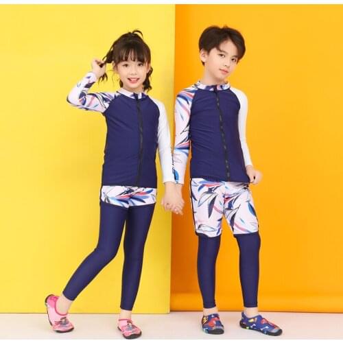 Children Multi Piece Swimsuit Floral Long Sleeve Diving Suit Sun Block Zipper Wetsuit Korean Style Quick Dry Summer Bathing Suit